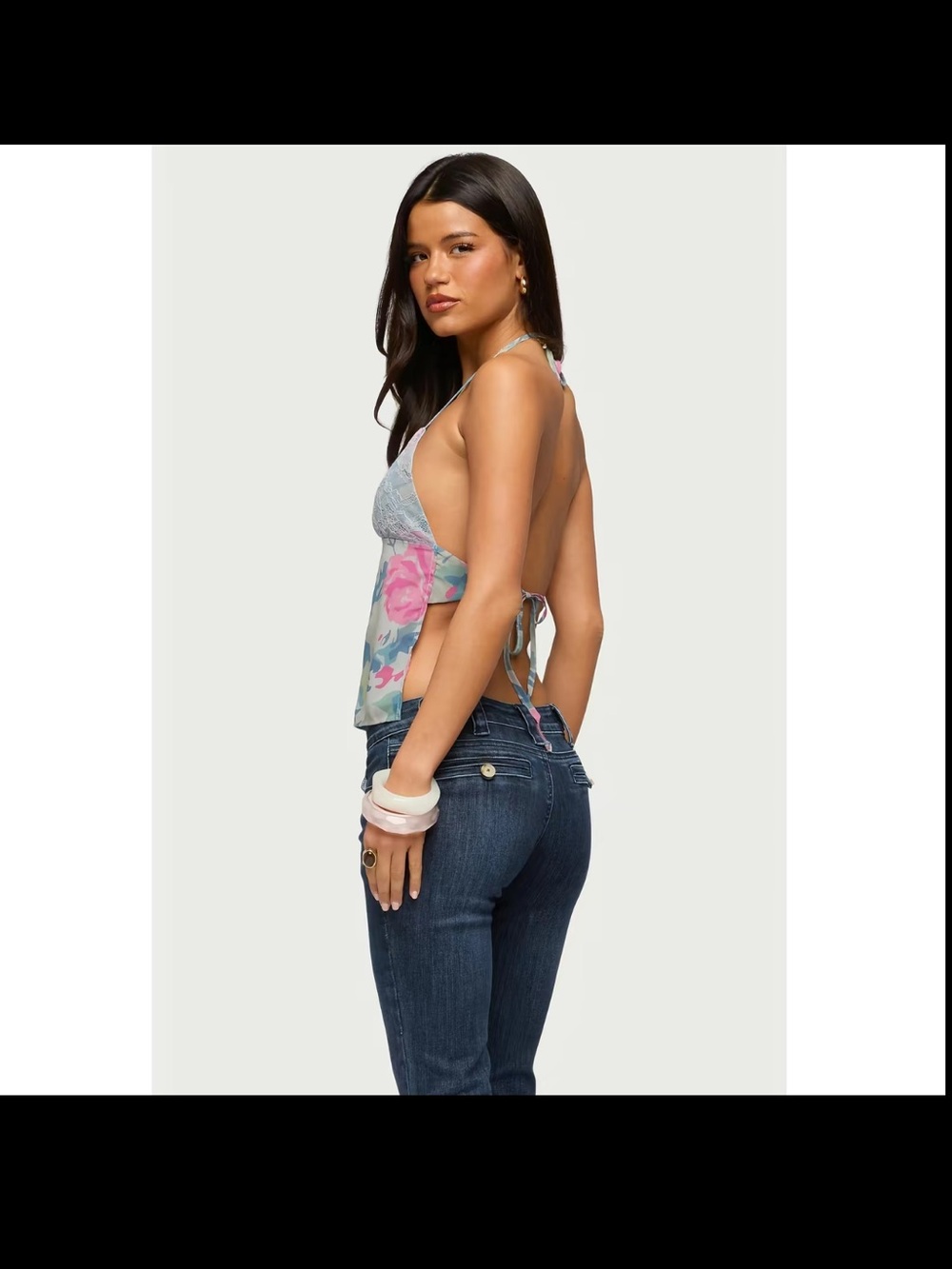 Edikted Floral Lace-Trim Halter Camisole - Pink & Blue